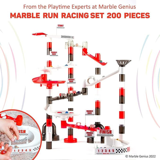 Marble Genius Marble Run Racing Set: 200-Piece Marble Run Racing Set Toys for Kids, Marbles Maze Tower Building Blocks, Marbles Race Track Rolling Game, Educational Learning STEM Toy Gift