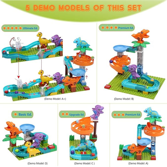 Dinosaur Marble Run Building for Kids: 3 4 5 6 7 8 Years Old Dinosaur Building Blocks Set Compatible with Major Brands - STEM Toy for Preschool Home for Boys Girls