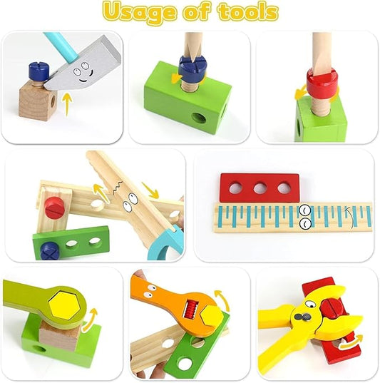 TONZE Kids Tool Set Wooden Toddler Tools Montessori Toys for 3 4 Year Olds Boys, 34 PCS Educational STEM Construction Toys Pretend Play Toddler Tool Set Birthday Gift for Age 3-4 Boys & Girls