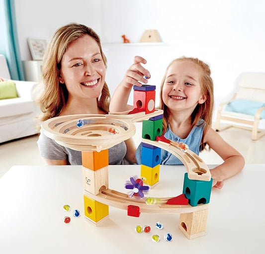 Hape Quadrilla Race to Finish Wooden Blocks with Marble Run Play