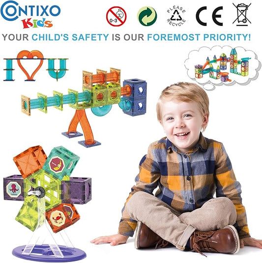 Contixo STEM Building Toys - 110 pcs Marble 3D Magnetic Run Tiles Learning Stacking Educational Building Blocks Set, Creativity Beyond Imagination, Inspirational, Recreational Toy for Kids