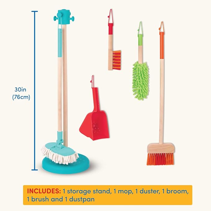 Battat – Kids Cleaning Set – Cleaning Toys for Toddlers, Children – Pretend Play Kit – Broom, Mop, Brush, Dustpan, Duster – Sweep n' Clean – 2+ Years