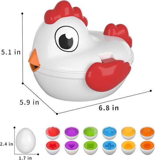 TEMI Toddler Chicken Easter Eggs - Color Matched Game Shape Sorter with 6 Toy Eggs for Kids 3-5, Fine Motor Skills Sensory Toys, Educational Gifts for 3-6 Girls Boys Baby
