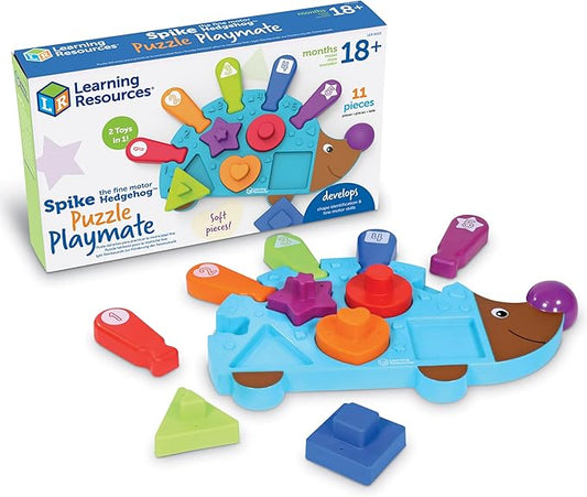 Learning Resources Spike The Fine Motor Hedgehog Puzzle Playmate - 11 Pieces,Ages 18+ Months Fine Motor Game, Color and Shape Recognition Toddler Montessori Toys